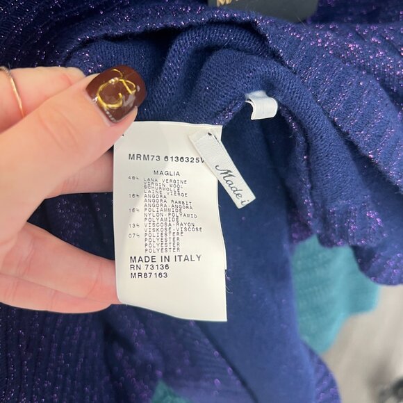 NWT Marina Rinaldi Blue Sparkle Metallic Knit Ribbed Wool Sweater sz Large/18 - Picture 7 of 7